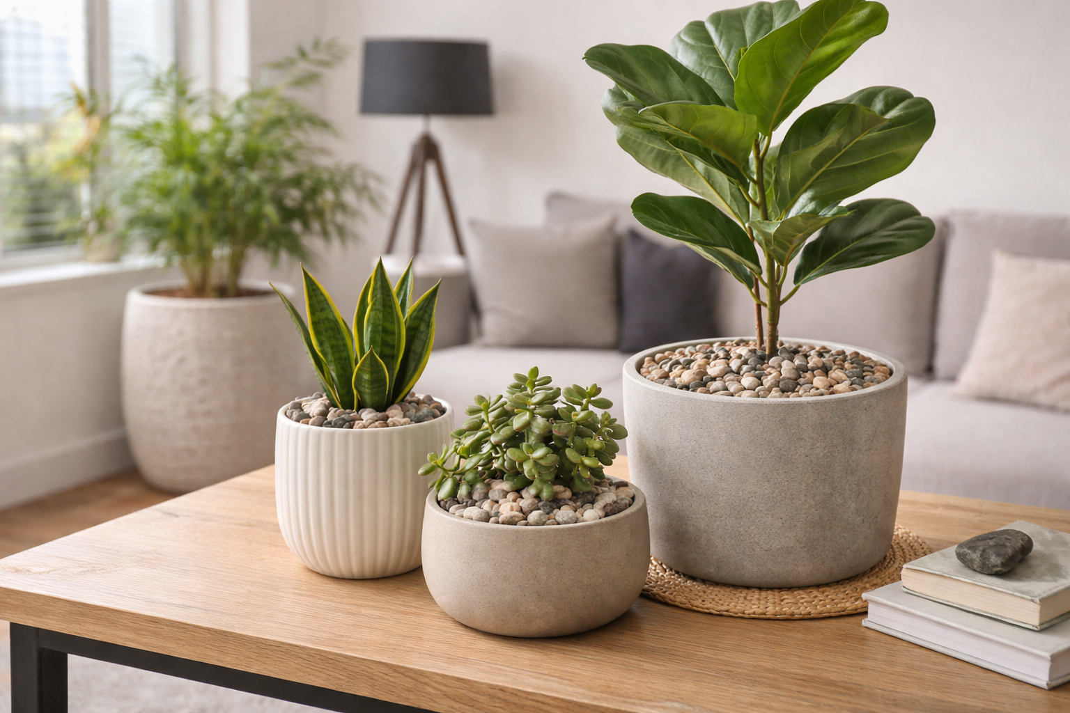 gravier décoratif dans pot de fleur intérieur appartement moderne