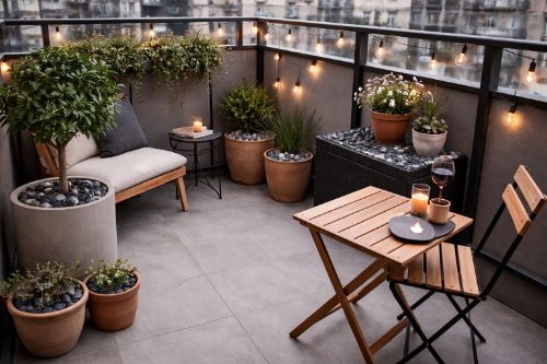 brique pilée et ardoise associées en jardinière urbaine
